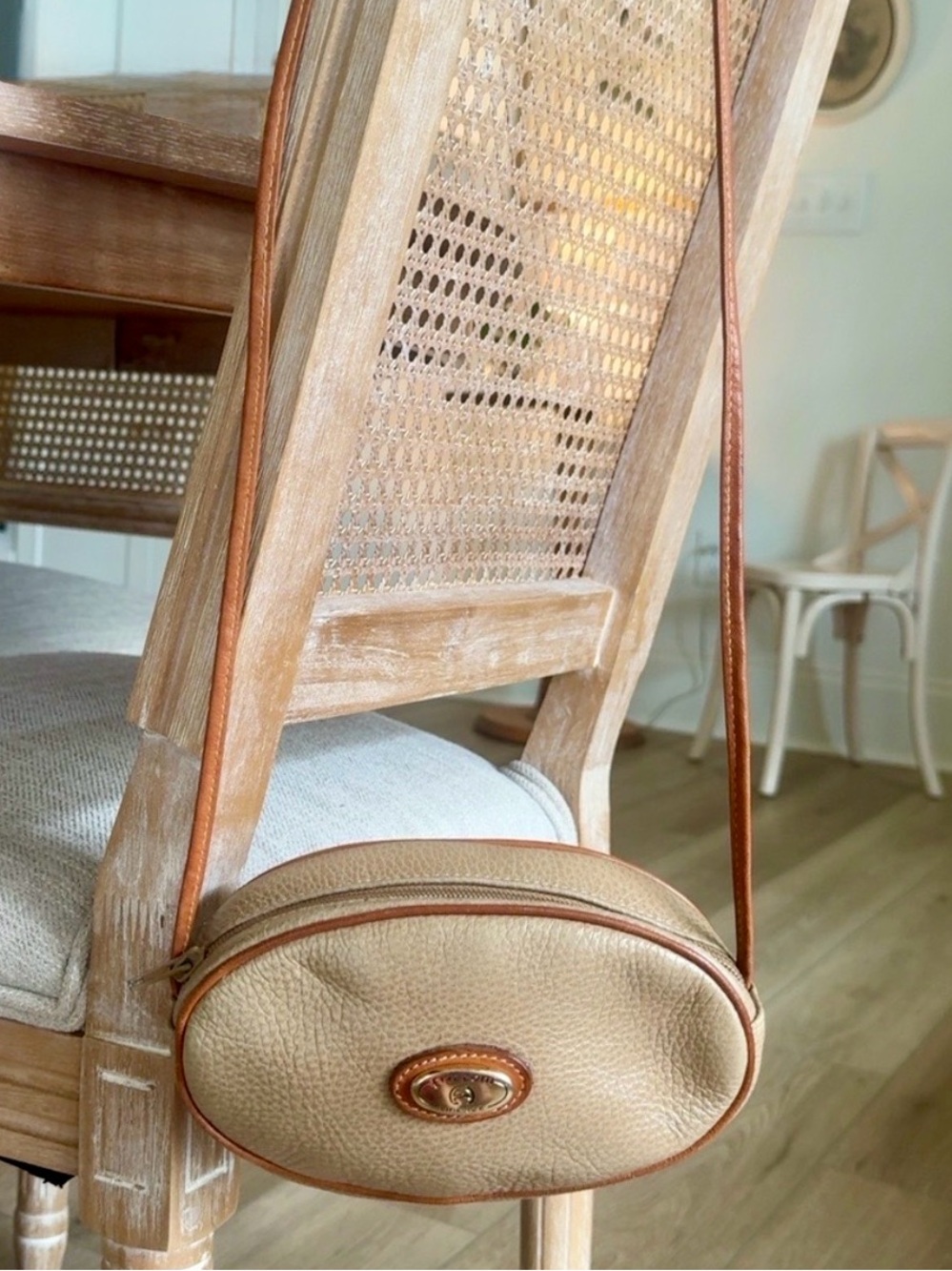 Vintage Frizzoni Firenze Leather Crossbody Bag Oval Pebbled Tan Made in Italy